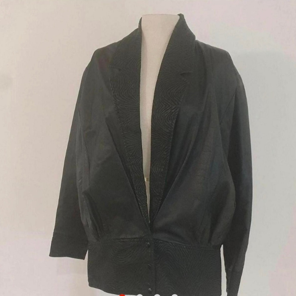 Size 12 80s vintage leather bomber jacket retro - Picture 1 of 9